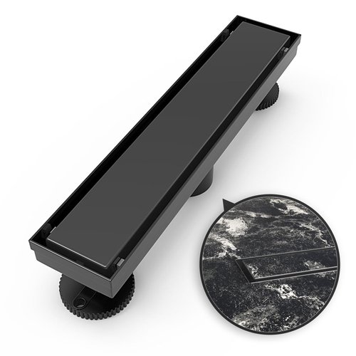 WEBANG 12 Inch Shower Linear Black Drain Rectangular Floor Drain with Accessories Reversible 2-in-1 Cover Tile Insert Grate Removable SUS304 Stainless Steel CUPC Certified Matte Black