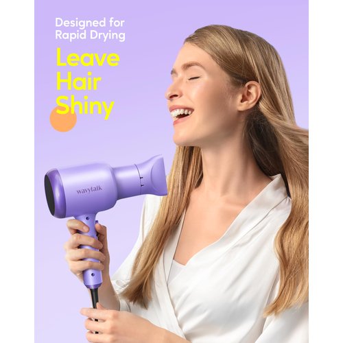 Wavytalk Ionic Blow Dryer with Diffuser - Professional 1875W Hair Dryer for Women, Constant Temperature, Comb for Fasting Drying, Light and Quiet, Purple