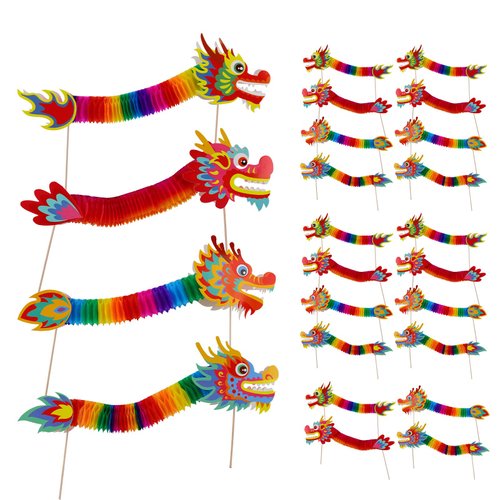 24 Pcs Chinese New Year Paper Dragon Decorations 3D DIY Chinese Paper Dragon Party Decorations for Spring Festival Party Craft Set Supplies