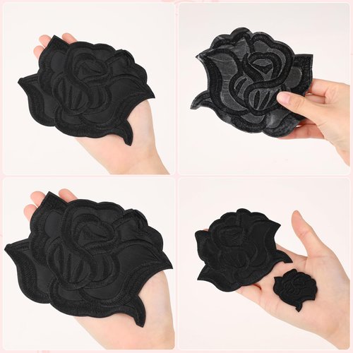 8pcs Black Iron On Rose Flower Patches for Clothes Designs Fabric Repair Patches 4 Size Embroidered Sew On Flower Patches Cool Applique Patches for Jacket Jeans Sweater Hats Shoes Bags for Women