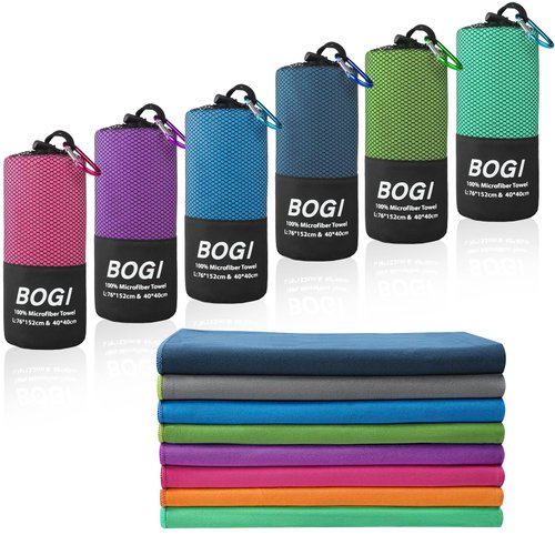 BOGI Microfiber Travel Sports Towel-Quick Dry Towel, Soft Lightweight Microfiber Camping Towel Absorbent Compact Travel Towel for Camping Gym Yoga Swimming Backpacking (XL:72''x32''+16''x16''-Blue)