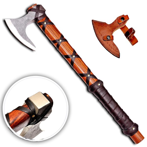 Viking Axe of Ragnar Lothbrok Norse Viking Axe Sharp Blade Hunting Axe, High Carbon Steel Blade with Rose Wood Handle Camping Axe Viking Hatchet Gift for Dad