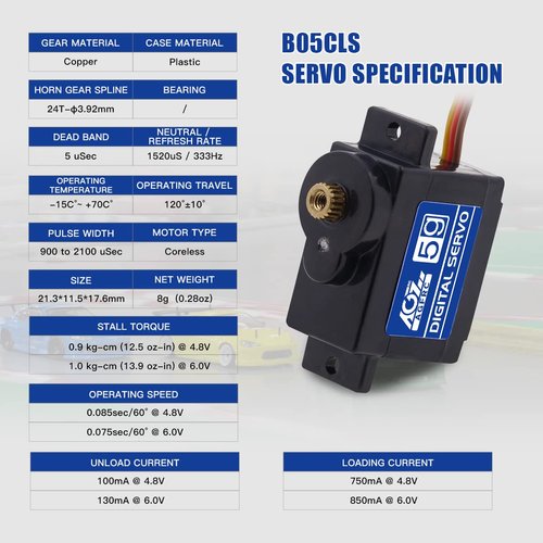 AGFRC Sub-Micro RC Steering Servo-Motor - Upgrade Metal Case Titanium Gear 0.080Sec High Speed HV Mini Servo for 1/14 1/18 1/24 RC Cars Planes (B13DLS)