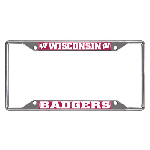 FANMATS 14934 Wisconsin Badgers Chrome Metal License Plate Frame, Team Colors, 6.25in x 12.25in