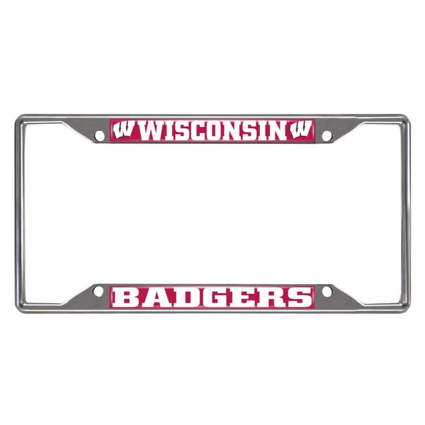 FANMATS 14934 Wisconsin Badgers Chrome Metal License Plate Frame, Team Colors, 6.25in x 12.25in