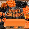 86pcs Orange Birthday Decorations Happy Birthday Balloons Orange and Black Birthday Party Supplies Hanging Swirls Fringe Curtains Tablecloth for Autumn Fall Halloween Birthday Party Decorations