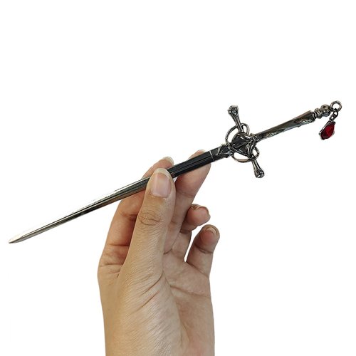 Ancient Style Sword Hair Chopsticks,Chinese Style Hair Pin Sword Hair Sticks for Bun with Red Gem Hair Accessories for Women Girls Long Hair,Gun Black Ruby