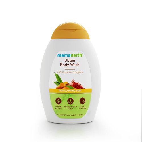 MAMAEARTH Ubtan Body Wash for Glowing Skin | Deeply Cleanses & Gently Exfoliates | Traditional Bathing Ritual with Turmeric & Saffron | 10.14 Fl Oz (300ml)