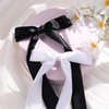 VOBOBE 4PCS Hair Bows for Women Girls, Black White Satin Tassel Hair Ribbon Bowknot Hair Clips Barrettes for Girl with Small Long Tail Hair Accessories (White+Black)
