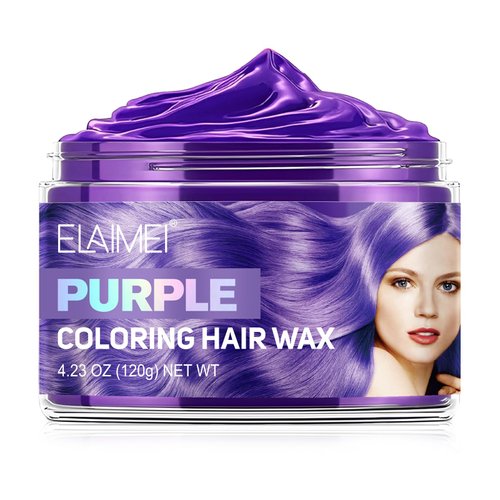 Purple Hair Dye Temporary Hair Color Wax, Hair Wax Dye Color, Washable Treatment with All Day Hold, Hair Color Cream for DIY Hairstyle for Men Women Halloween Party(4.23 Oz)