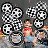20Pcs Race Car Balloons Race Car Birthday Party Supplies Wheel Tire Checkered Balloon Garland Arch Racing Cars Birthday Decorations for Boys Truck Wheels Party Favors