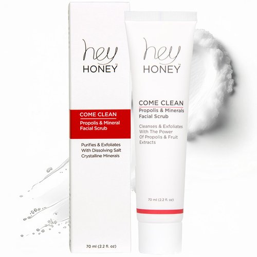 Hey Honey Skincare Propolis and Dead Sea Salt Microdermabrasion Facial Scrub For Sensitive Skin | Non-Abrasive Exfoliating Aimed Brighten Acne Scars, Remove Blackheads & Dead Skin Cells | 2.2 oz