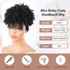 Aisaide Afro Kinky Curly Headband Wig Short Black Afro Wigs for Black Women Synthetic Kinky Curly Headband Wig with Bangs for Women Natural Afro Puff with Bangs Turban Wrap-Wig 4inch