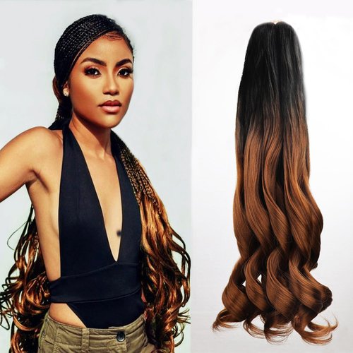 TRESKIIO 9 Packs 24 inch French Curl Braiding Hair Pre Stretched Wavy Synthetic Hair Extensions Premium french curly braiding hair expression pre stretched braids french curls crochet hair,B29