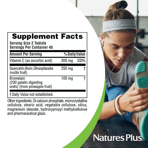 NaturesPlus Quercetin Plus with Vitamin C & Bromelain - 650 mg, 90 Vegetarian Tablets - Gluten-Free - 45 Servings