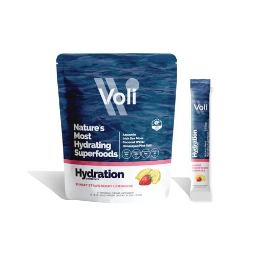 Voli Hydration, Sunset Strawberry, Superfood Hydration, Irish Sea Moss, Aquamin (Natural Magnesium), Coconut Water, Himalayan Pink Salt, Low-Calorie Hydration, 15 Servings (Pack of 1)