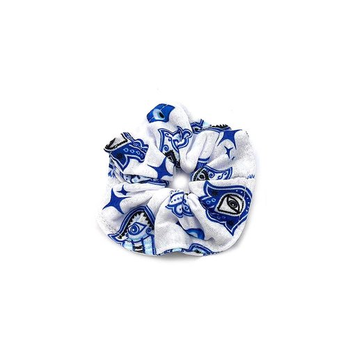 Evil Eye Hamsa Hand Pattern Soft Cotton Elastic Scrunchie Hair Tie - Womens Fashion Handmade Gifts Boho Accessories (Hamsa/White)