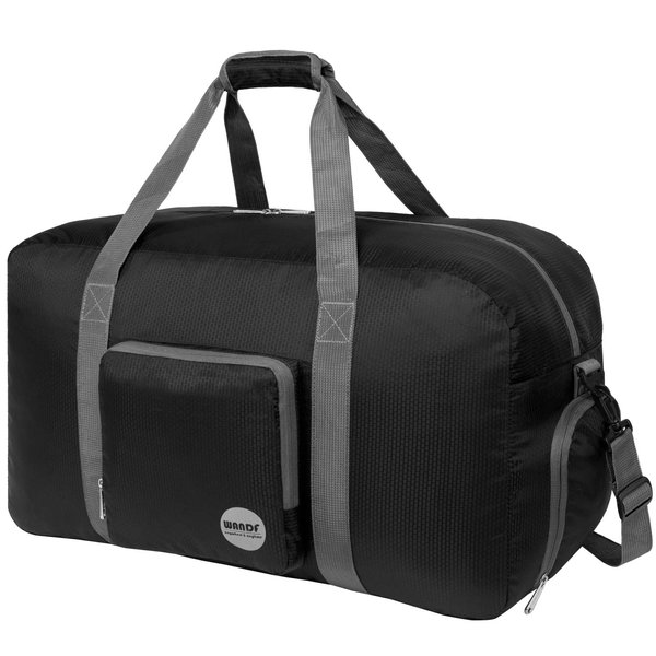24" Foldable Duffle Bag 60L for Travel Gym Sports Lightweight Luggage Duffel By WANDF (24 inches (60 Liter), Black 24'')