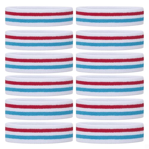 ONUPGO Sweatband Headbands for Men & Women -12PCS Sports Headbands Moisture Wicking Athletic Cotton Terry Cloth Head Band