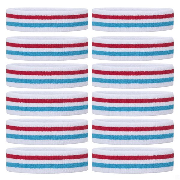 ONUPGO Sweatband Headbands for Men & Women -12PCS Sports Headbands Moisture Wicking Athletic Cotton Terry Cloth Head Band