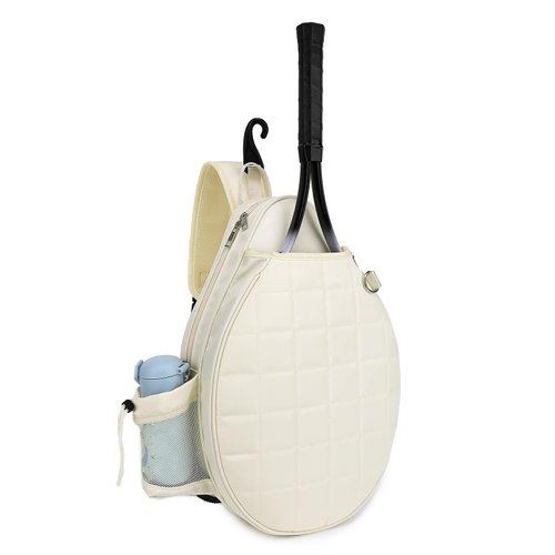 Rejolly New Tennis Racket Sling Bag for Women Men Quilted Water Resistant Racquet Cover One Shoulder Crossbody Bags for Pickleball Paddles, Badminton Racquet Cream White