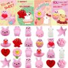 DINESIL 28 Packs Valentine's Kawaii Mochi Squishy Toys with Cards, Mini Squishy Animal Squishies Stress Relief Toy for Kids Valentine Exchange Gifts, Valentine Party Favors