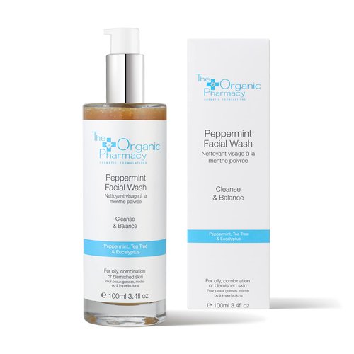 The Organic Pharmacy Peppermint Facial Wash, for Cleansing and Balancing Oily, Combination, or Blemished Skin, 3.4 Ounce / 100 ml