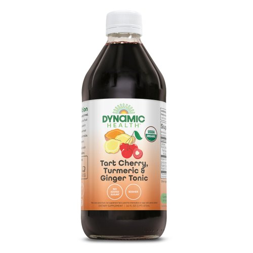 Dynamic Health Organic Tart Cherry Juice Tonic with Turmeric & Ginger | Organic and Kosher | Key Compounds | 16 oz