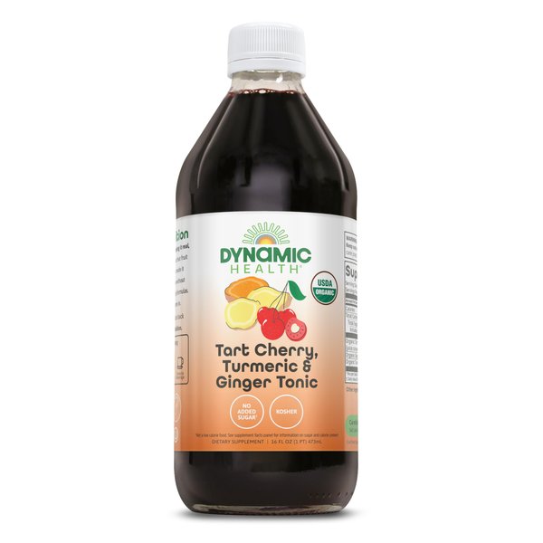 Dynamic Health Organic Tart Cherry Juice Tonic with Turmeric & Ginger | Organic and Kosher | Key Compounds | 16 oz