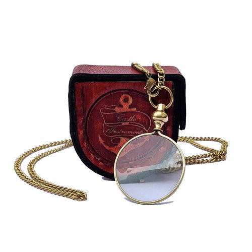 Castle Instruments Magnifying Glass, Optical Magnifier Lens with Necklace Chain Monocle for Library Reading Fine Print Zooming Increase Vision Jewelry Gold and Sliver