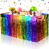 6 Pack Rainbow Wavy Table Skirt Party Decorations 30x108 Inch, Rainbow Party Table Decorations, Rainbow Metallic Foil Tinsel Table Skirts for Birthday Wedding Engagement Bridal Shower Party Supplies