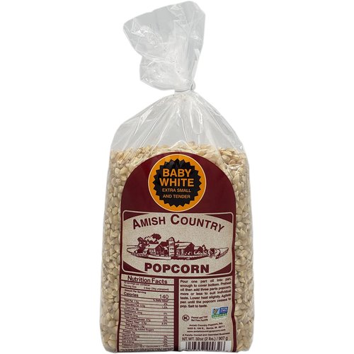 Amish Country Popcorn | 2 lb Bag | Baby White Popcorn Kernels | Small and Tender | Old Fashioned, Non-GMO and Gluten Free (Baby White - 2 lb Bag)