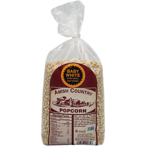 Amish Country Popcorn | 2 lb Bag | Baby White Popcorn Kernels | Small and Tender | Old Fashioned, Non-GMO and Gluten Free (Baby White - 2 lb Bag)