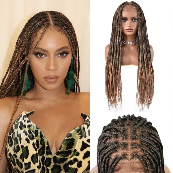 33" Inch Micro Twist Cornrow Braids For Black Women Swiss Lace Front Box Hand Braided Lightweight Synthetic Wigs With Natural Baby Hair (#1B/27T Black Mix Blonde)