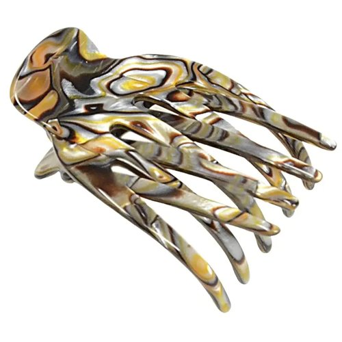 French Amie Bear Paw Small 2 ¾” Onyx Silver Grey Celluloid Handmade Salon Hinge Side Slide Yoga Jaw Hair Claw Clip