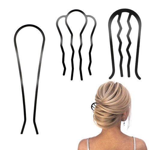 7Pcs Metal Hair Side Combs,Black Hair Fork Clip Teeth Hair Pin Stick for Updo Bun,U Shape Hair Pi...