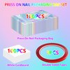 YHNTGB 100 Pack Empty Press on Nail Packaging Nail Cases for Press ons Press on Packaging Including 100 PCS Holographic Bags and 100 PCS White Card with Transparent Tape for Press on Nail Business