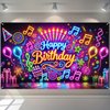 Blissyard Neon Birthday Party Banner 71x43 Inch Glow in The Dark Birthday Party Photography Backdrops Happy Birthday Party Decoration Banner for Kids Boys Girls