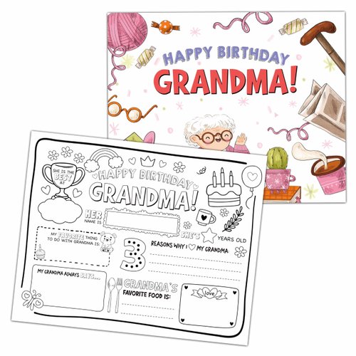 Happy Birthday Grandma Coloring Paper Placemats, All About Grandma Coloring Sheets, Birthday Gifts for Grandma, Mother's Day Paper Mats for Table Decorations, Home School Classroom Activities -13