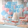 Out Single Digits I'm 10 Banner, Double Digits 10, Happy 10th Birthday Decorations for Boys/Girls, 10th Birthday Party Decorations Supplies, Baby Blue Glitter