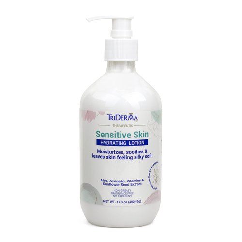 TriDerma Therapeutic Sensitive Skin Hydrating Body Lotion for Extra Sensitive and Dry Skin with Soothing AP4 Aloe, Avocado, Sunflower Extract & Dimethicone, Fragrance Free, 17.3 oz