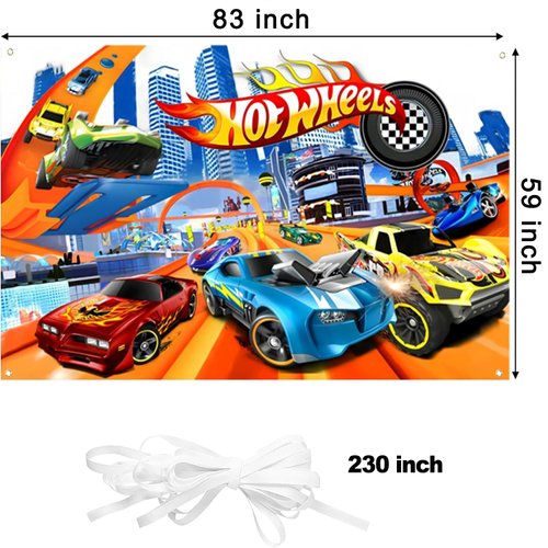 BAJCOHNG Hot Cars Birthday Banner Backdrop for Wheels Birthday PartyBackdrop,Race car Birthday Party Supplies，Race car Birthday Party Supplies,Birthday Party Background Banner (7x5ft)