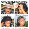Feelgrace Short Bob Headband Wig Human Hair Wigs for Black Women Straight Headband Bob Wigs Human Hair None Lace Front Wigs Natural Color Human Hair Headband Wigs Bob Wigs 150% Density (8 Inch)