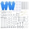 BLZ 90PCS Mixed-pack Piercing Kit Stainless Steel 14G 16G 18G 20G Piercing Needle with Nose Septum Lip Tongue Tragus Cartilage Daith Eyebrow Belly Button Rings Retainer Piercing Jewelry silver