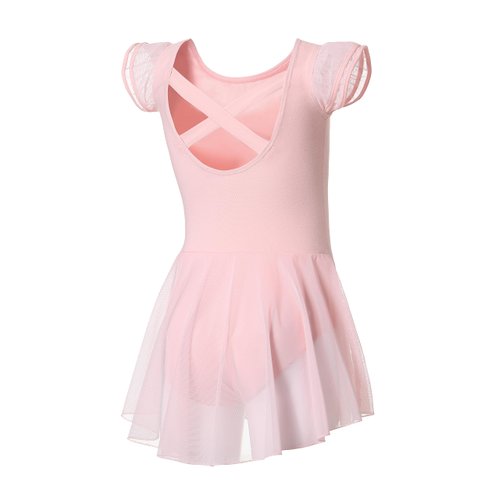 DIPUG Ballet Leotards for Girls Toddler Dance Leotard Flutter Sleeve and Criss-Cross Back Pink Size 6-8