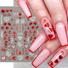 Valentines Day Nail Art Stickers Decal Red Heart Nail Sticker Valentines Nail Decorations 3D Self-Adhesive Red White Rose Love Heart Lip Nail Design for Acylic Nail Manicure Decor 6sheets
