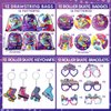 Tellingyou 140 Pcs Roller Skate Party Favors Includes 12 Drawstring Backpacks 12 Silicone Wristbands 12 Badges 12 Keychains 18 Notepads 12 Pencils 12 Slap Bracelets 50 Stickers for Retro Hip Hop Party
