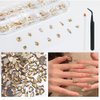 2680Pcs Champagne Gold Nails Rhinestones, 120Pcs Big Golden Nail Charms, Diamond Gems Stones with K9 Bling Flatback Round Beads, Clear Glass Crystal Jewelry for Nails Faces Eyes Makeup Decoration