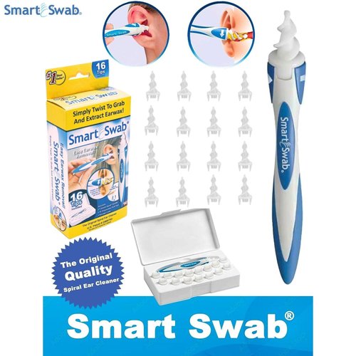 Smart Swab - Spiral Ear Cleanser - Earwax Remover Tool - 16 Replaceable Tips - Safe & Pain Free - Reusable Earwax Removal Kit - Soft & Gentle Ear Cleaning