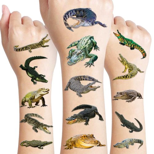 103 PCS Halloween Realistic Crocodile Alligator Temporary Tattoos Sticker Reptile Crocodile Animal Birthday Party Decorations Supplies Favors Decor Gifts Boys Girls Fake Tattoo School Reward Themed